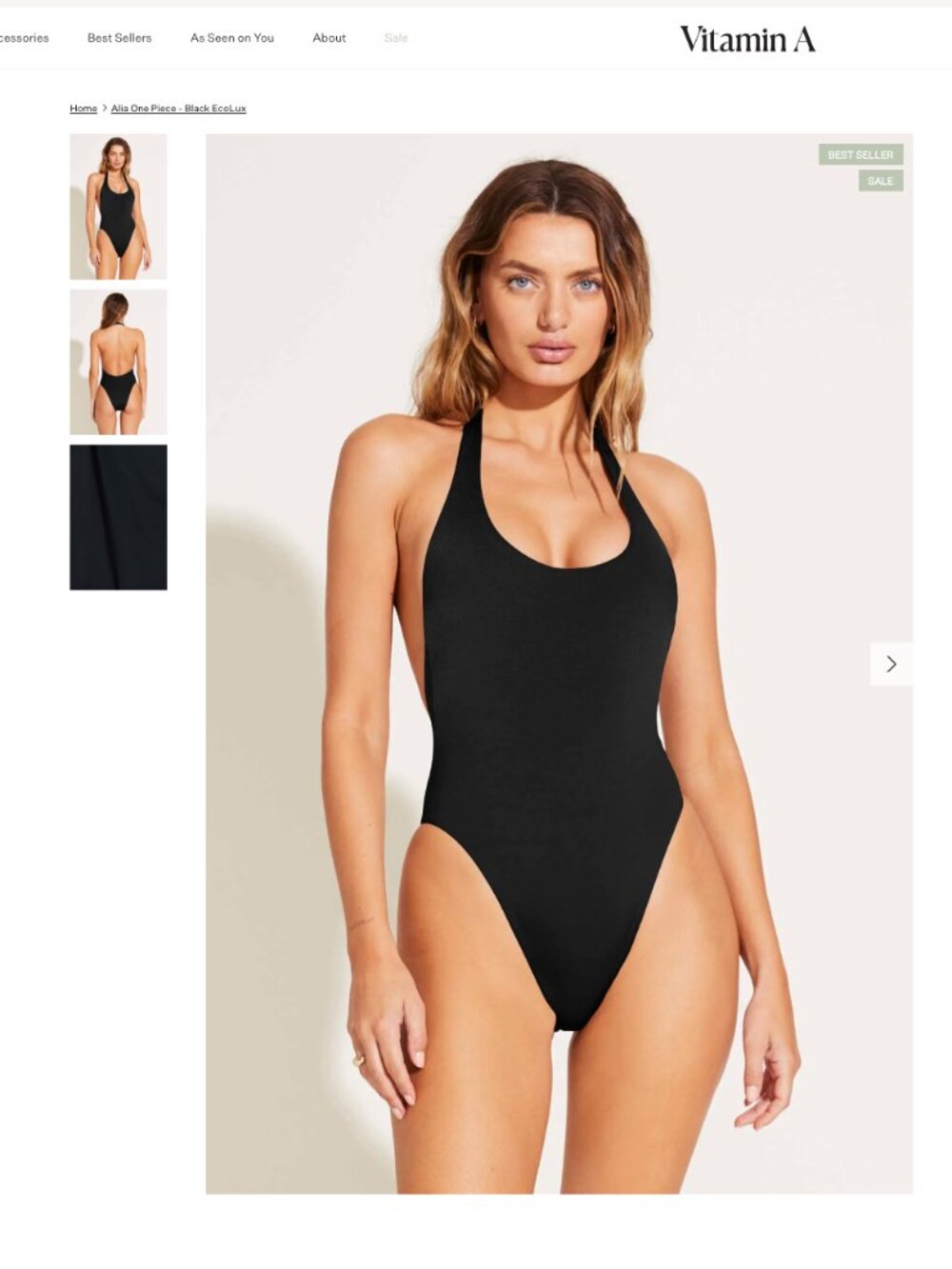 Vitamin A Alia One Piece - Black EcoLux Halter One-Piece Swimsuit Size 8/Medium